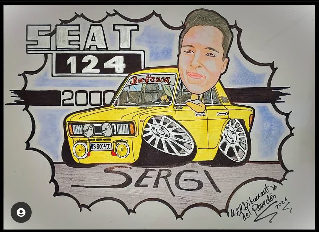 Caricatura de parella amb cotxe Mustang